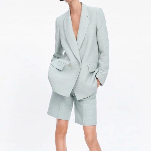 Zara Jackets & Blazers - Zara - Texture Weave Blazer Jacket & Shorts (Mint)